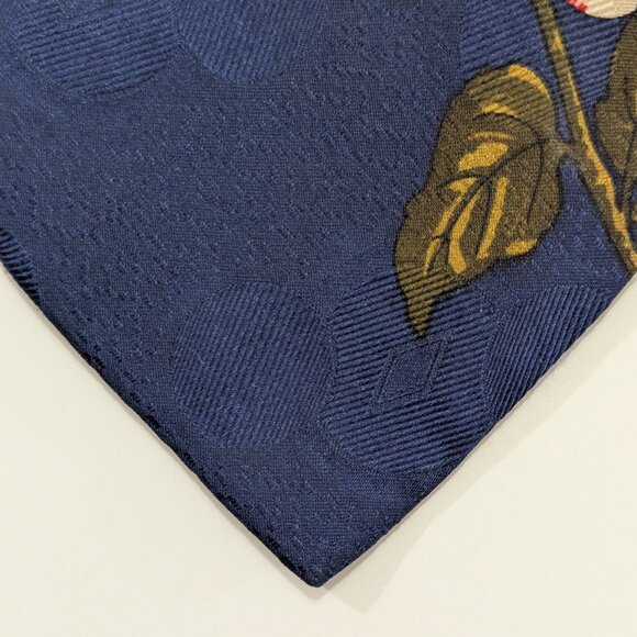 Vintage Hugo Boss Navy Blue with Red Rose Floral Silk Tie - Made in Italy - Picture 6 of 9